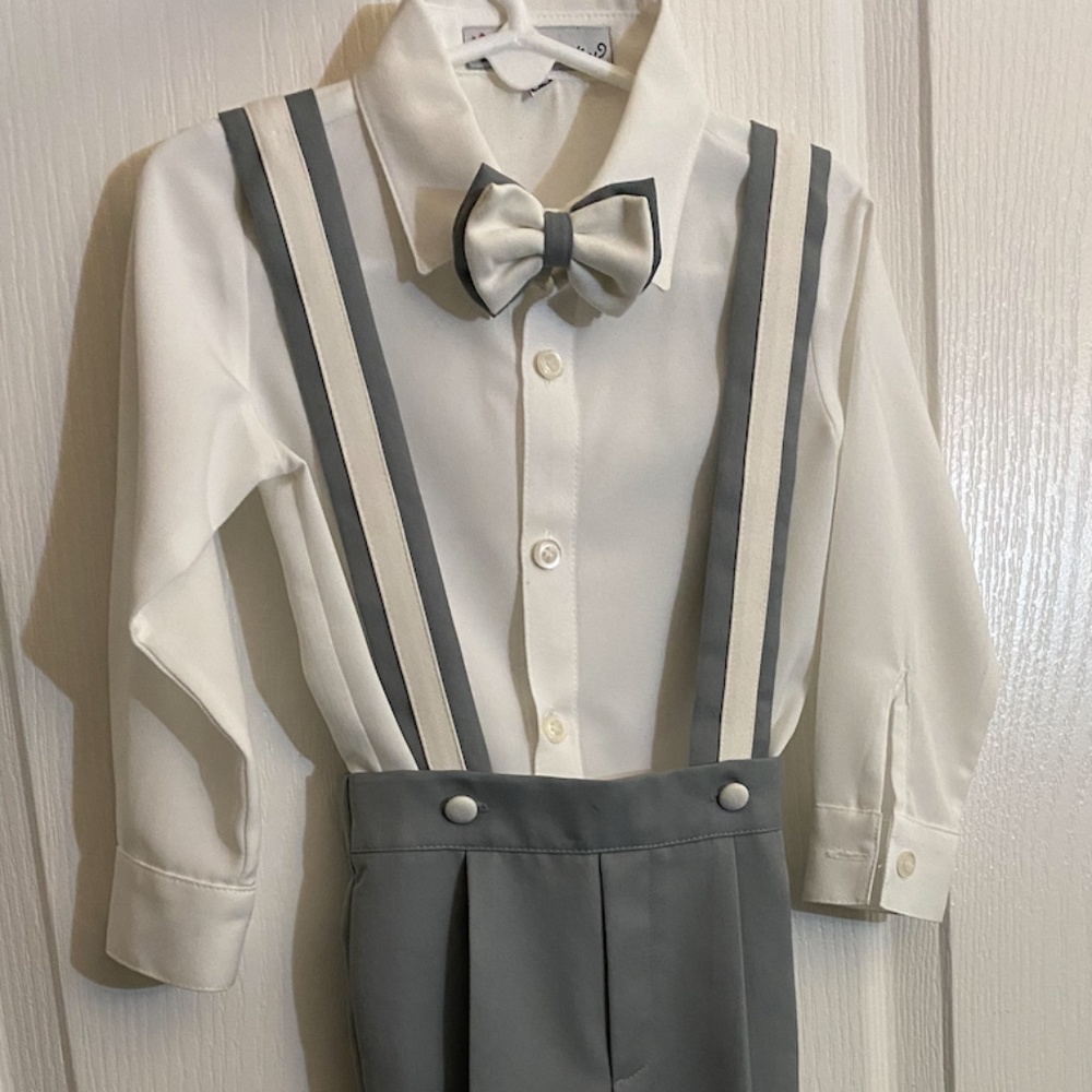 Christiano Suspenders Set (Gray & White) - 2 years